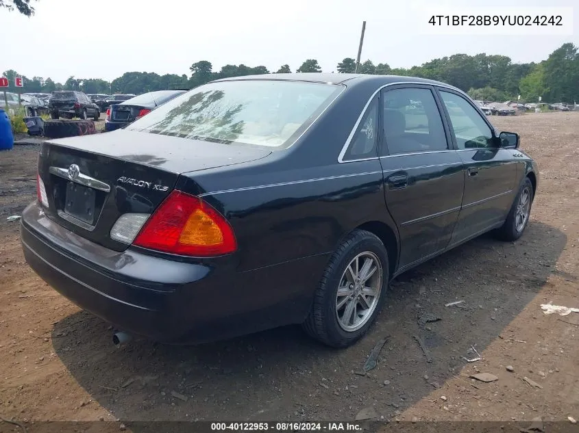 2000 Toyota Avalon Xls VIN: 4T1BF28B9YU024242 Lot: 40122953