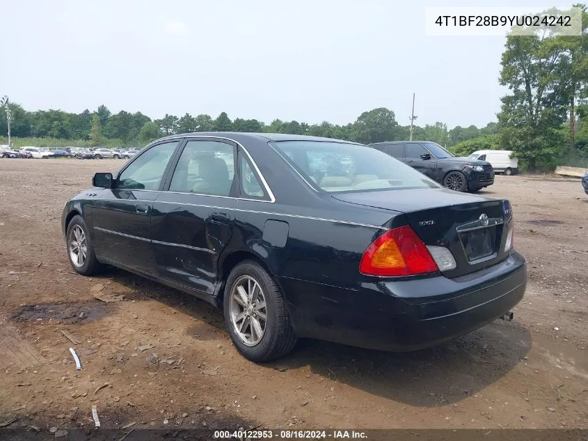 2000 Toyota Avalon Xls VIN: 4T1BF28B9YU024242 Lot: 40122953