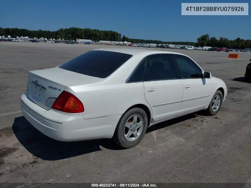 2000 Toyota Avalon Xl VIN: 4T1BF28B8YU075926 Lot: 40233741