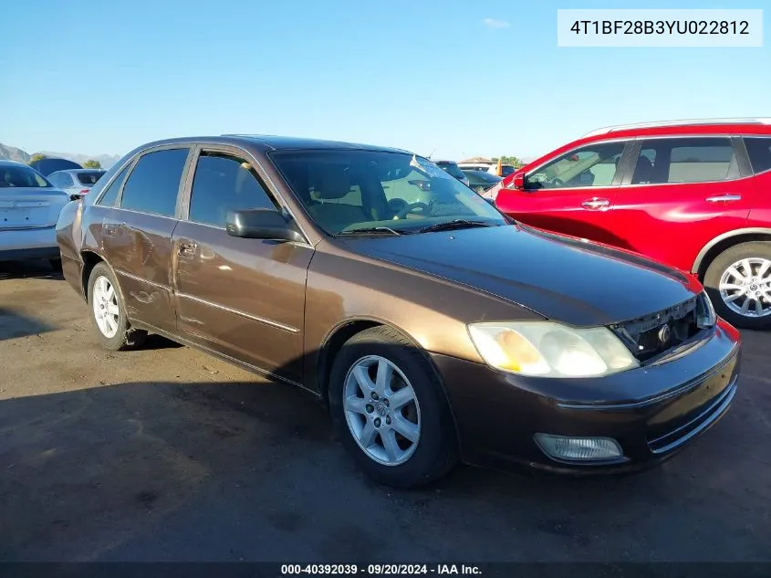 2000 Toyota Avalon Xls VIN: 4T1BF28B3YU022812 Lot: 40392039