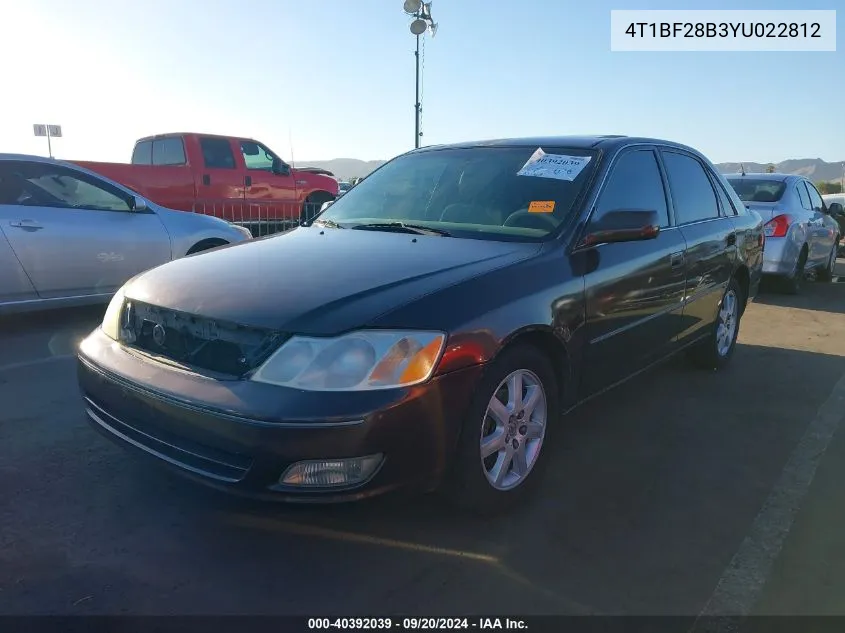 2000 Toyota Avalon Xls VIN: 4T1BF28B3YU022812 Lot: 40392039