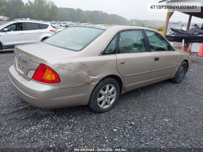 2000 Toyota Avalon Xls VIN: 4T1BF28B6YU038681 Lot: 40418444