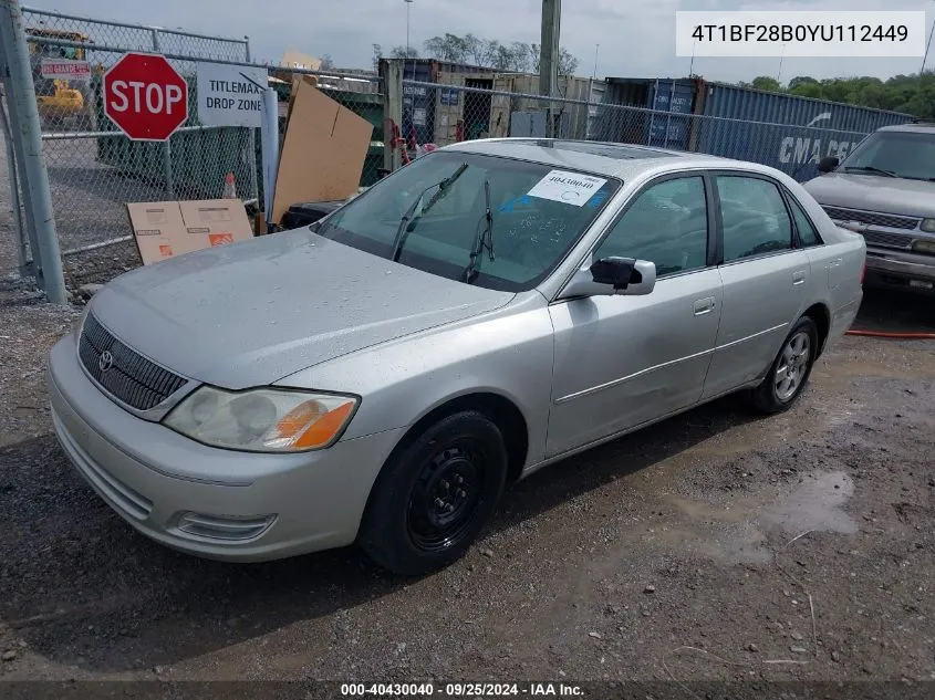 2000 Toyota Avalon Xl VIN: 4T1BF28B0YU112449 Lot: 40430040