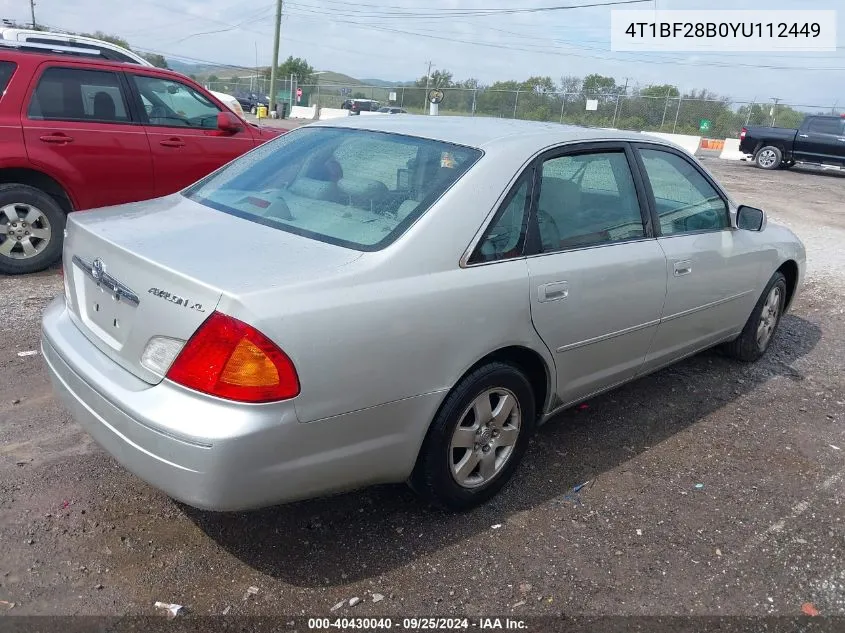 2000 Toyota Avalon Xl VIN: 4T1BF28B0YU112449 Lot: 40430040