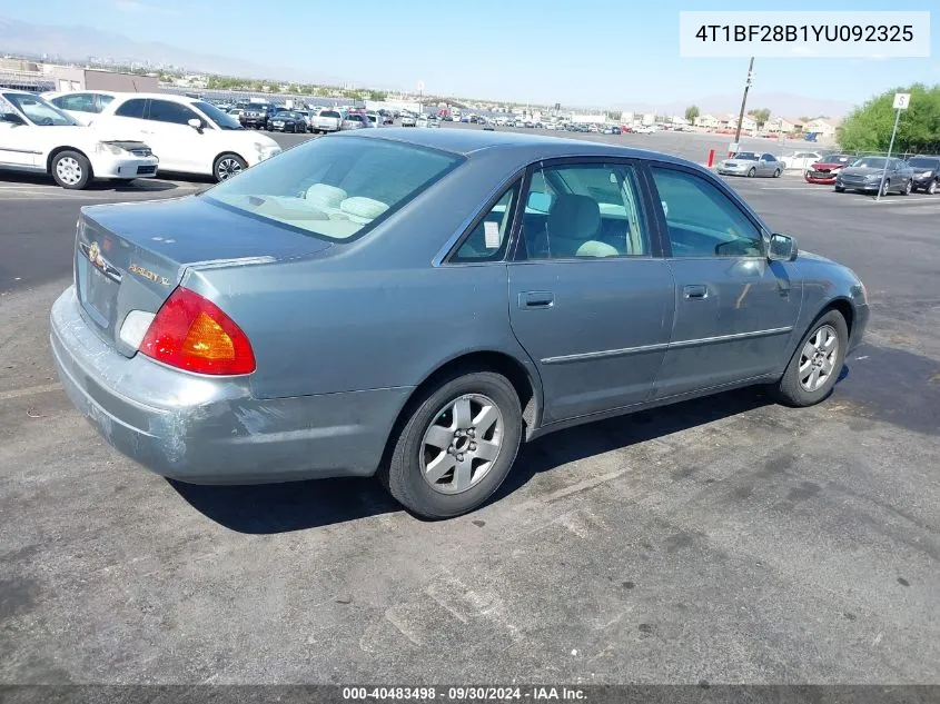 2000 Toyota Avalon Xl VIN: 4T1BF28B1YU092325 Lot: 40483498