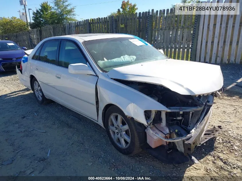 2000 Toyota Avalon Xls VIN: 4T1BF28B4YU078936 Lot: 40523664