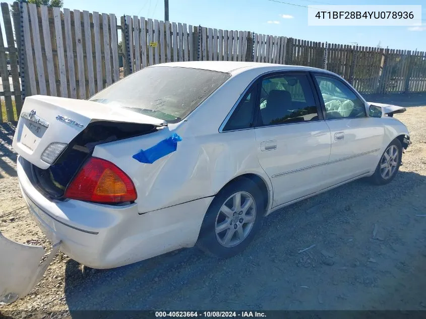 2000 Toyota Avalon Xls VIN: 4T1BF28B4YU078936 Lot: 40523664