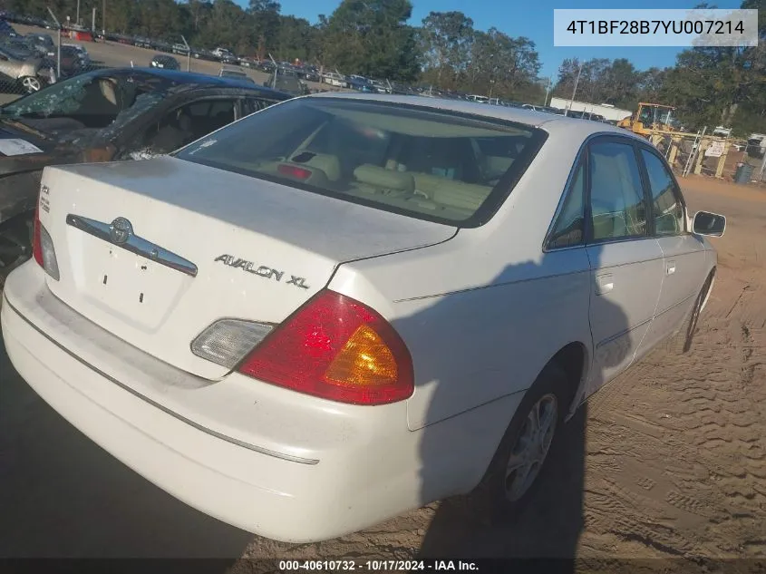 2000 Toyota Avalon Xl VIN: 4T1BF28B7YU007214 Lot: 40610732