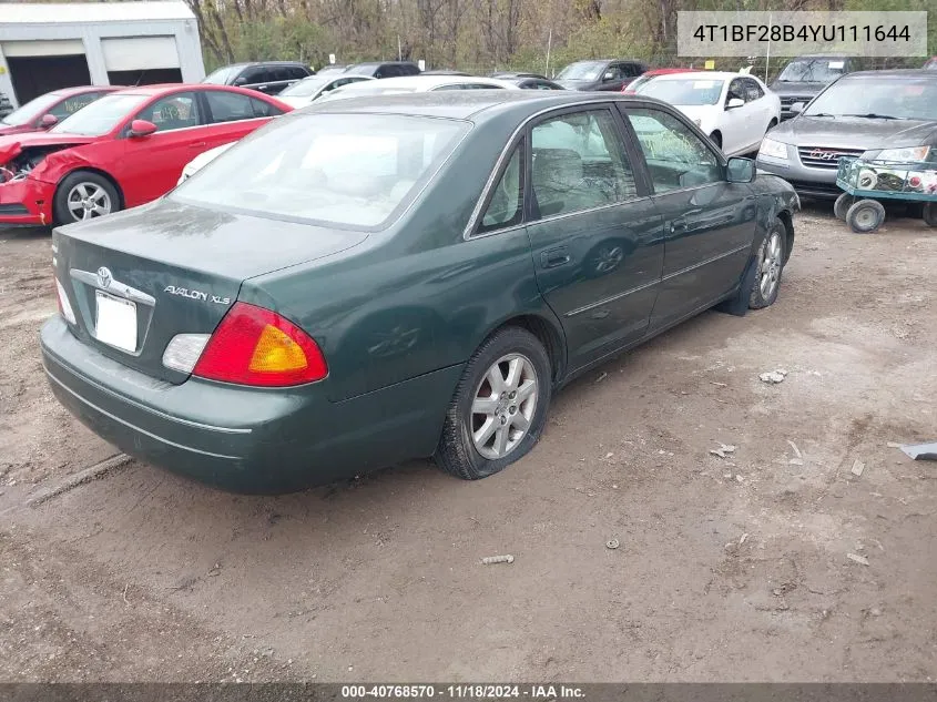 2000 Toyota Avalon Xl/Xls VIN: 4T1BF28B4YU111644 Lot: 40768570