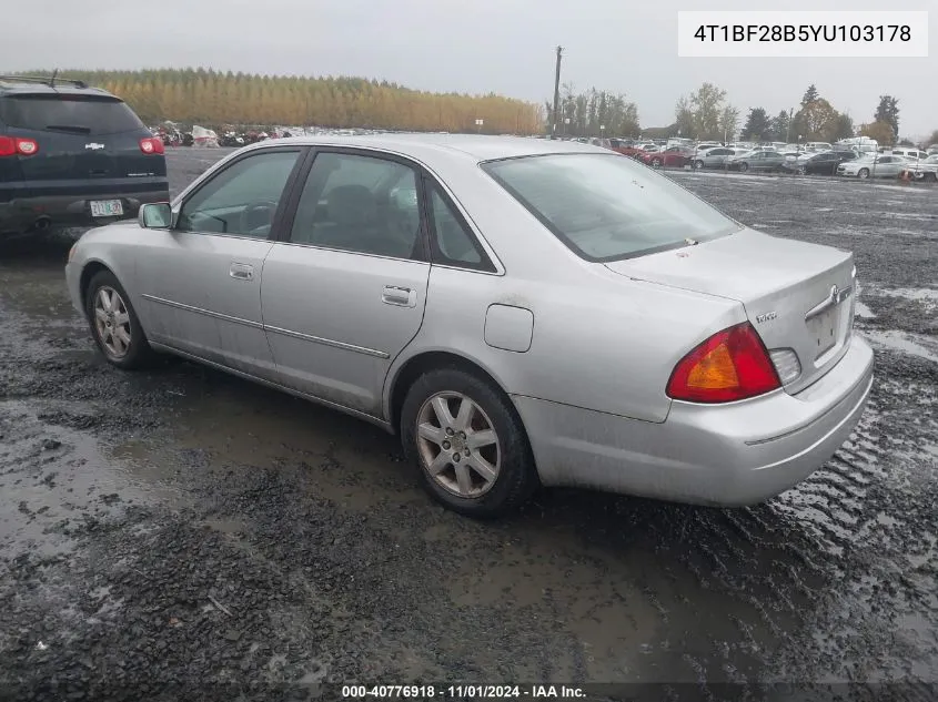 2000 Toyota Avalon Xls VIN: 4T1BF28B5YU103178 Lot: 40776918