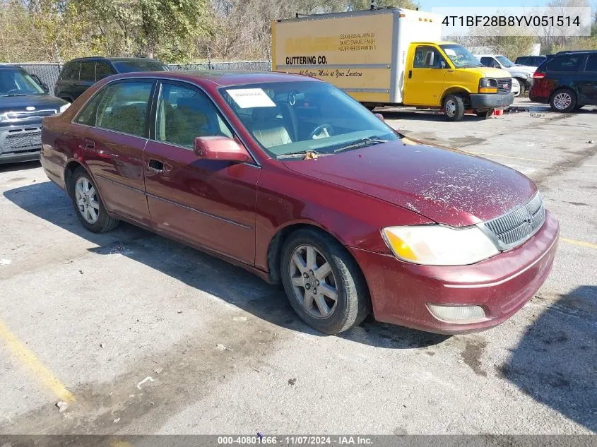 2000 Toyota Avalon Xls VIN: 4T1BF28B8YV051514 Lot: 40801666