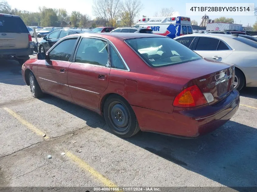 2000 Toyota Avalon Xls VIN: 4T1BF28B8YV051514 Lot: 40801666