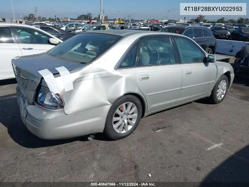 2000 Toyota Avalon Xl VIN: 4T1BF28BXYU022953 Lot: 40847066