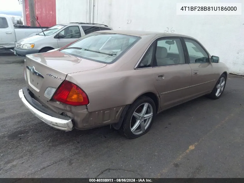 2001 Toyota Avalon Xls W/Bucket Seats VIN: 4T1BF28B81U186000 Lot: 40135911