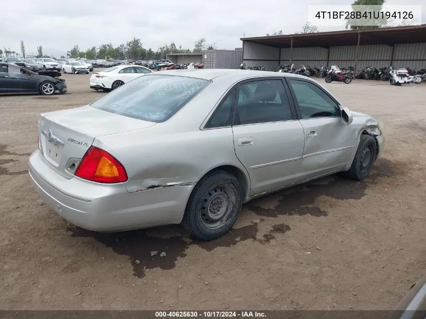 2001 Toyota Avalon Xl VIN: 4T1BF28B41U194126 Lot: 40625630