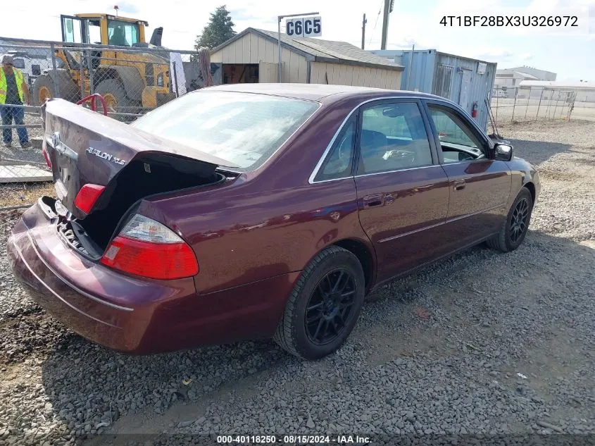 2003 Toyota Avalon Xls VIN: 4T1BF28BX3U326972 Lot: 40118250