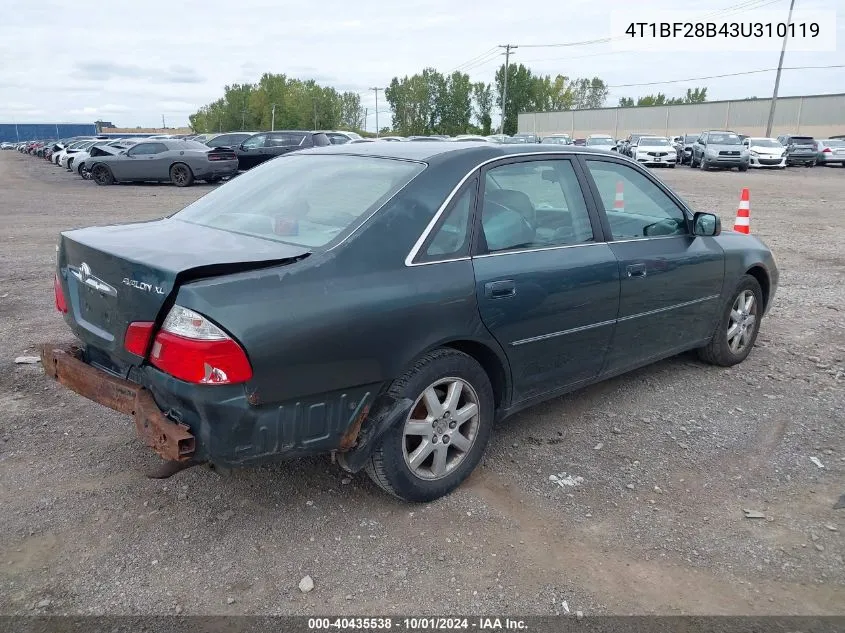 2003 Toyota Avalon Xl VIN: 4T1BF28B43U310119 Lot: 40435538