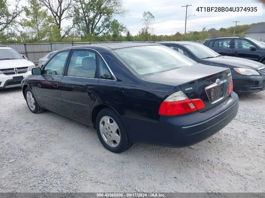 2004 Toyota Avalon Xls VIN: 4T1BF28B04U374935 Lot: 40365505