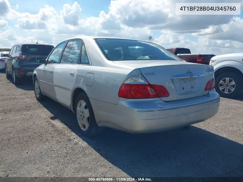 2004 Toyota Avalon Xls VIN: 4T1BF28B04U345760 Lot: 40798986