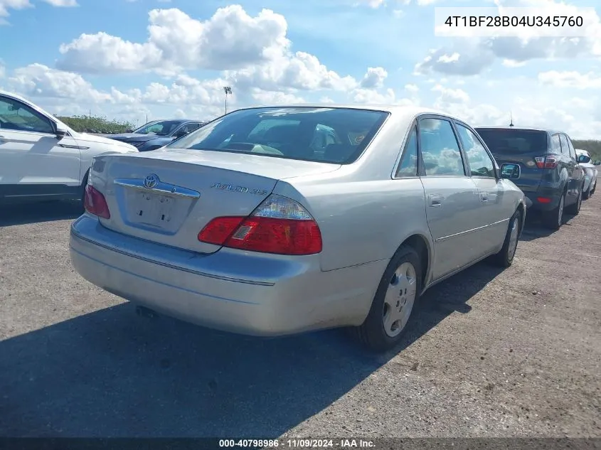 2004 Toyota Avalon Xls VIN: 4T1BF28B04U345760 Lot: 40798986