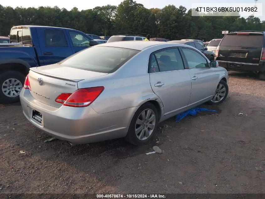 2005 Toyota Avalon Touring VIN: 4T1BK36BX5U014982 Lot: 40578674