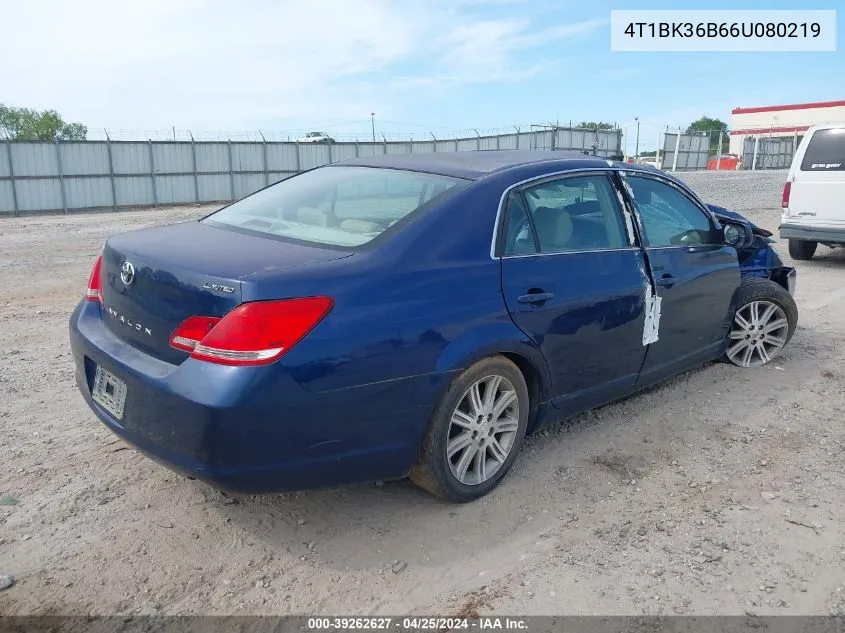 2006 Toyota Avalon Limited VIN: 4T1BK36B66U080219 Lot: 39262627