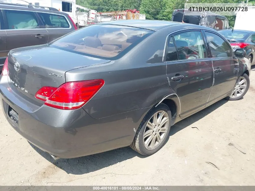 2006 Toyota Avalon Limited VIN: 4T1BK36B26U097728 Lot: 40016101