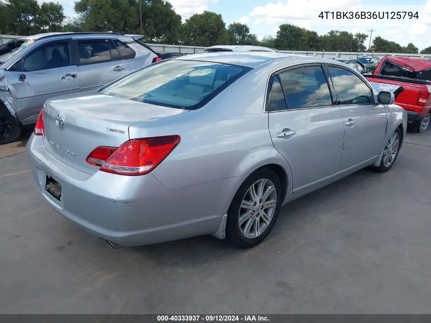 2006 Toyota Avalon Limited VIN: 4T1BK36B36U125794 Lot: 40333937