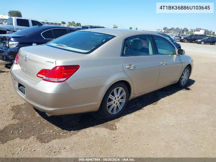 4T1BK36B86U103645 2006 Toyota Avalon Limited