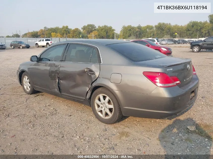 2006 Toyota Avalon Xl/Xls/Touring/Limited VIN: 4T1BK36BX6U118194 Lot: 40532954