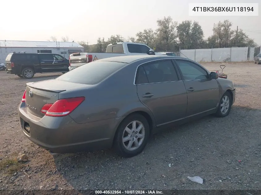 2006 Toyota Avalon Xl/Xls/Touring/Limited VIN: 4T1BK36BX6U118194 Lot: 40532954