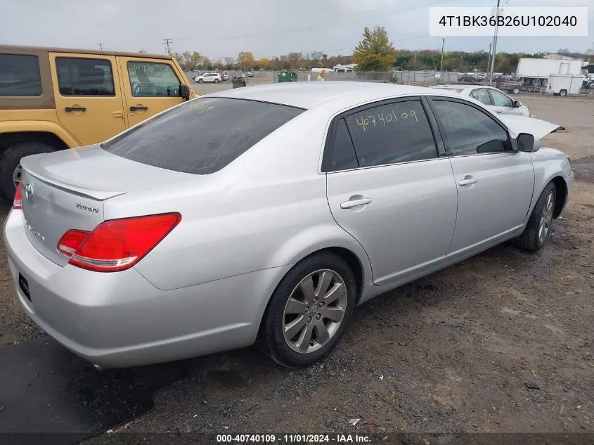 2006 Toyota Avalon Touring VIN: 4T1BK36B26U102040 Lot: 40740109