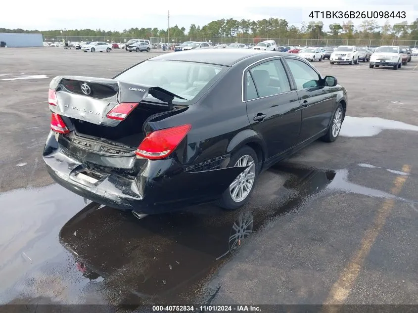 2006 Toyota Avalon Limited VIN: 4T1BK36B26U098443 Lot: 40752834