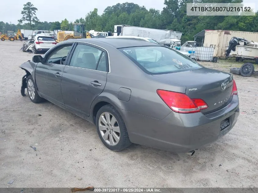 2007 Toyota Avalon Xls VIN: 4T1BK36B07U216152 Lot: 39723017