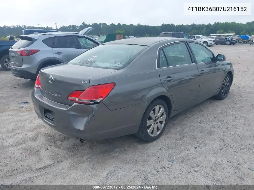 2007 Toyota Avalon Xls VIN: 4T1BK36B07U216152 Lot: 39723017