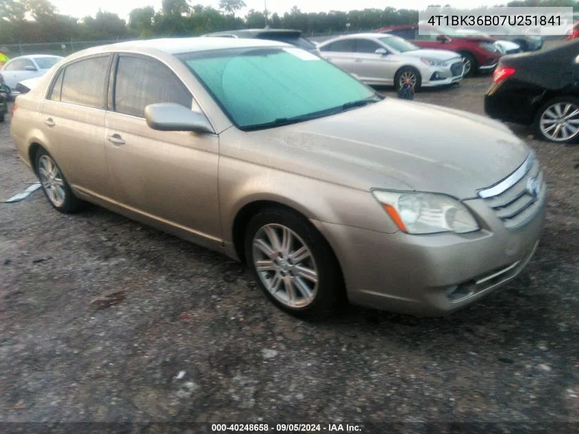 2007 Toyota Avalon Xl/Xls/Touring/Limited VIN: 4T1BK36B07U251841 Lot: 40248658