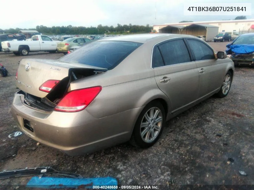 2007 Toyota Avalon Xl/Xls/Touring/Limited VIN: 4T1BK36B07U251841 Lot: 40248658