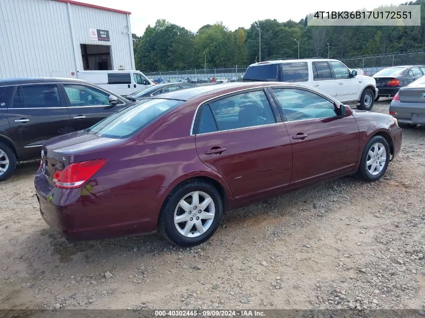 2007 Toyota Avalon Xl VIN: 4T1BK36B17U172551 Lot: 40302445