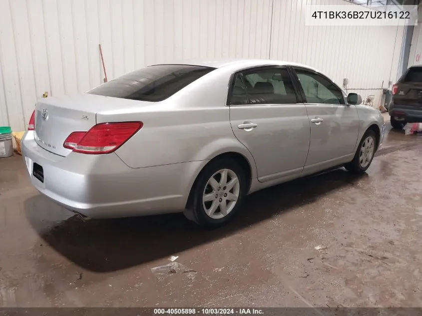 2007 Toyota Avalon Xl VIN: 4T1BK36B27U216122 Lot: 40505898