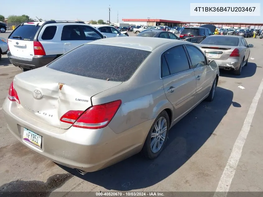 2007 Toyota Avalon Limited VIN: 4T1BK36B47U203467 Lot: 40520670