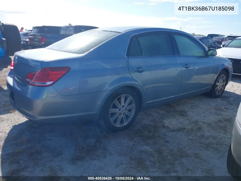 2007 Toyota Avalon Xl/Xls/Touring/Limited VIN: 4T1BK36B67U185098 Lot: 40526428