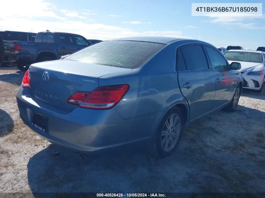 2007 Toyota Avalon Xl/Xls/Touring/Limited VIN: 4T1BK36B67U185098 Lot: 40526428