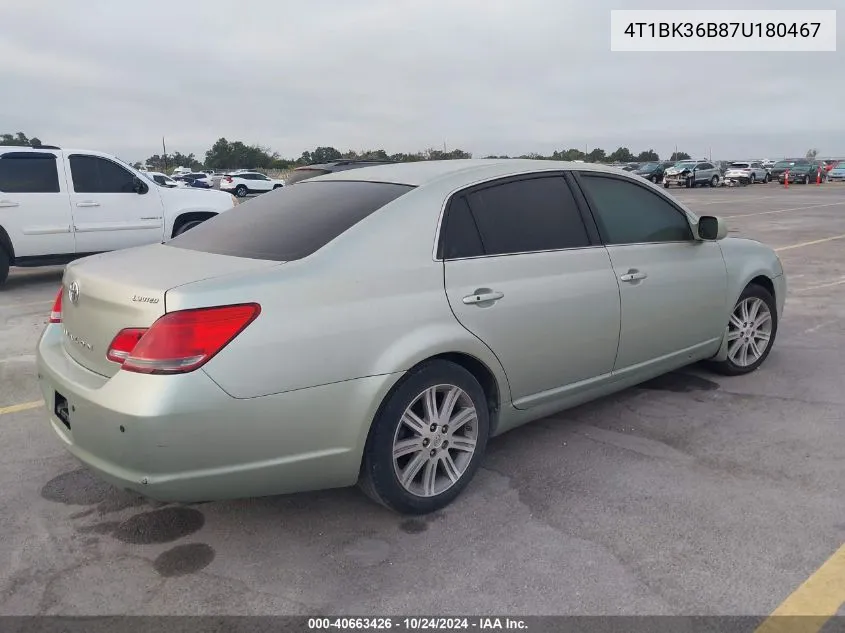 2007 Toyota Avalon Limited VIN: 4T1BK36B87U180467 Lot: 40663426