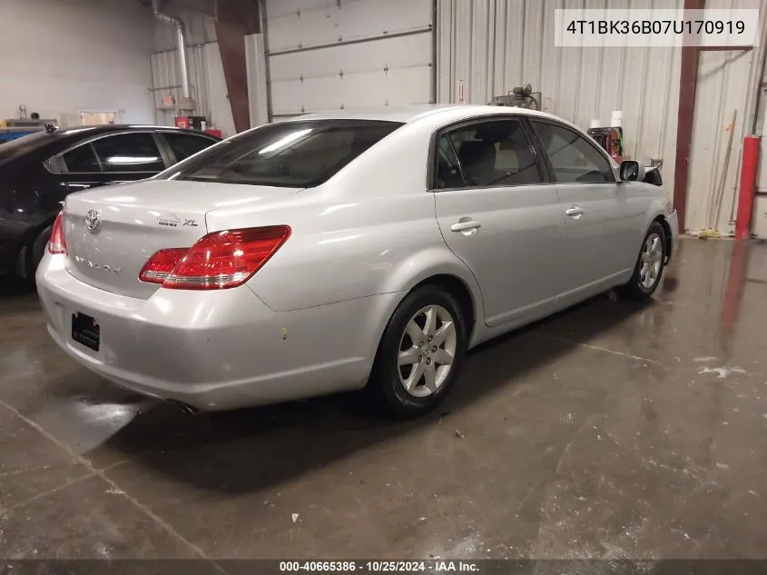 2007 Toyota Avalon Xl VIN: 4T1BK36B07U170919 Lot: 40665386