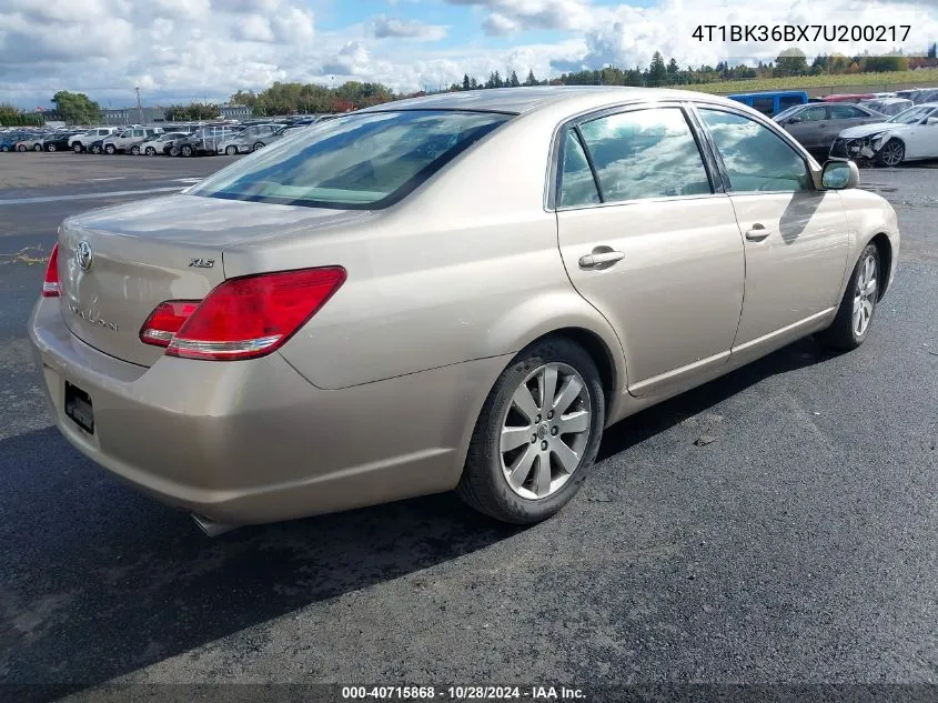 2007 Toyota Avalon Xls VIN: 4T1BK36BX7U200217 Lot: 40715868