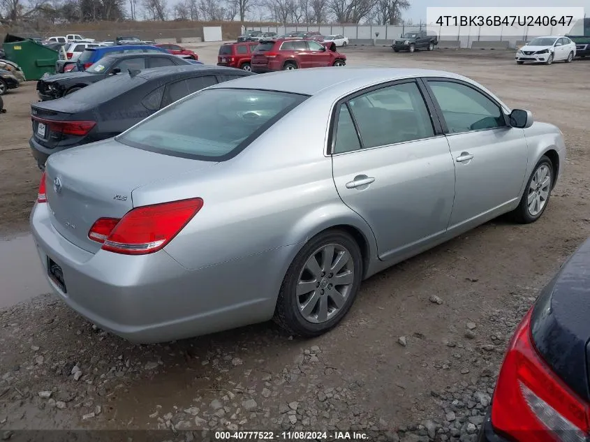 2007 Toyota Avalon Xls VIN: 4T1BK36B47U240647 Lot: 40777522