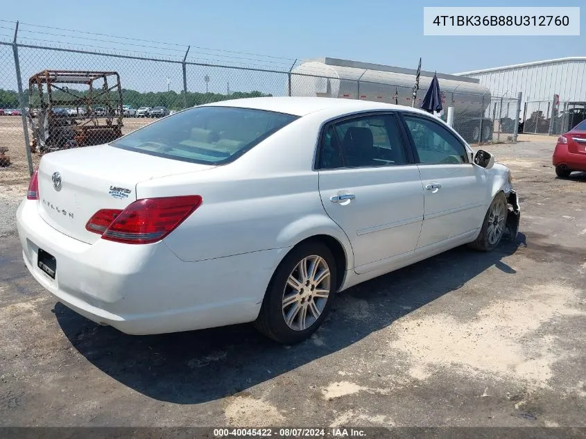 2008 Toyota Avalon Limited VIN: 4T1BK36B88U312760 Lot: 40045422