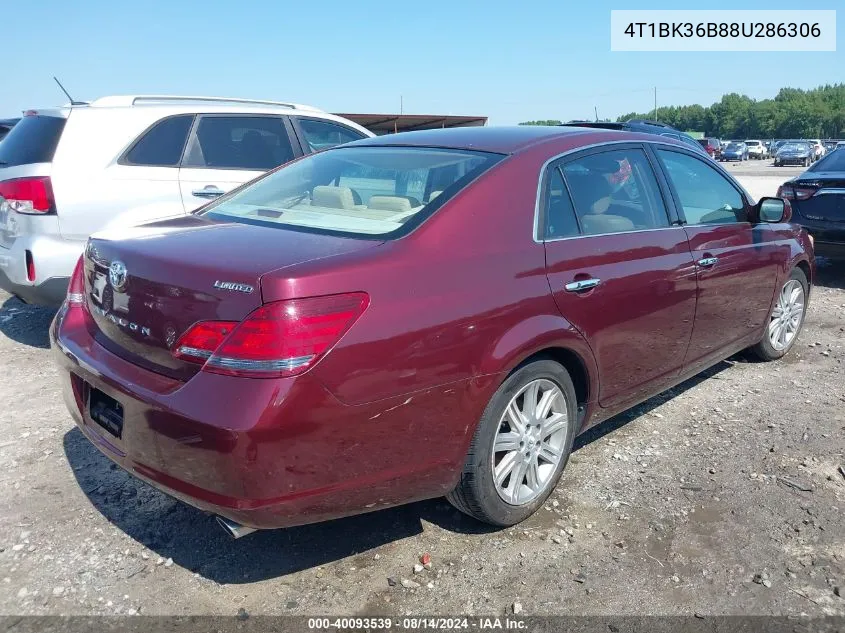 2008 Toyota Avalon Limited VIN: 4T1BK36B88U286306 Lot: 40093539