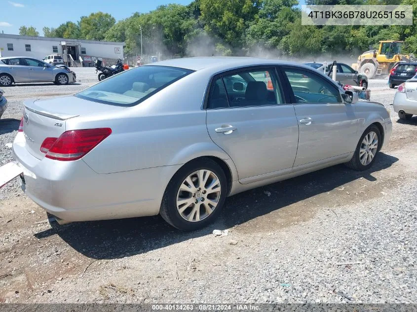 2008 Toyota Avalon Xls VIN: 4T1BK36B78U265155 Lot: 40134263