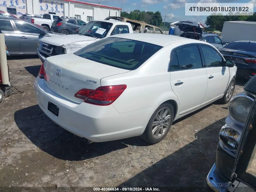 2008 Toyota Avalon Limited VIN: 4T1BK36B18U281822 Lot: 40366634